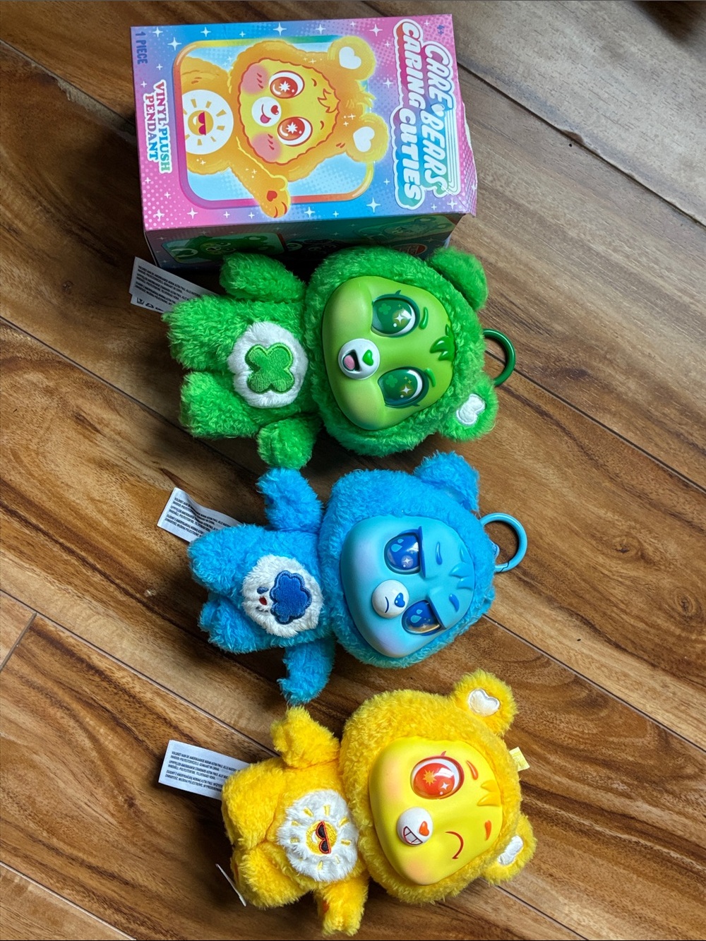 Care Bears Plush Keychains - Green, Blue, Yellow Trio